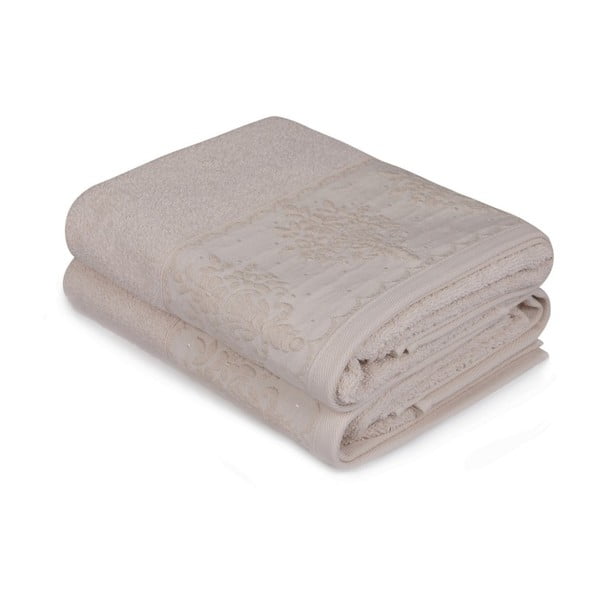 Zestaw dwóch beżowych ręczników Victorian, 90x50 cm