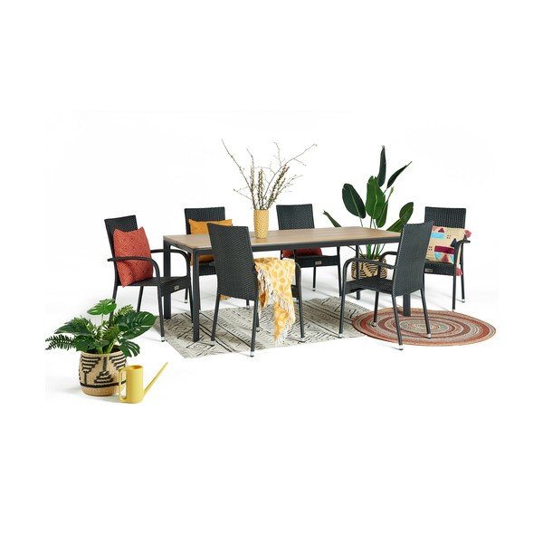 Zestaw ogrodowy dla 6 osób z czarnymi krzesłami Paris i stołem Thor, 210x90 cm-image-2