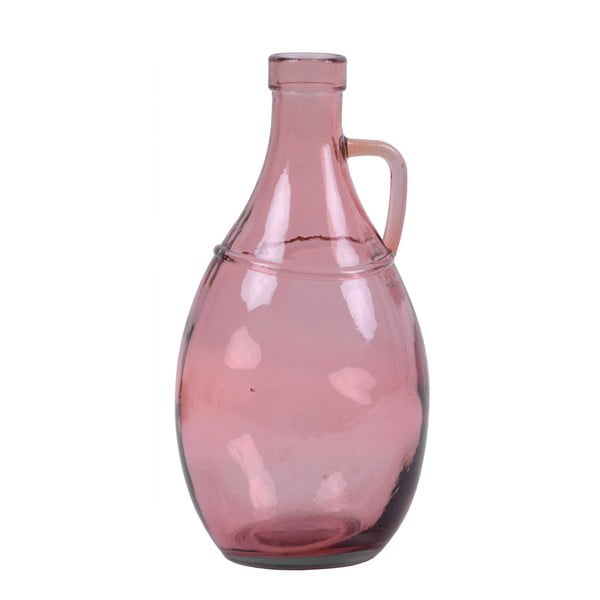 Różowy wazon ze szkła z recyklingu z uchem Ego Dekor, wys. 26 cm