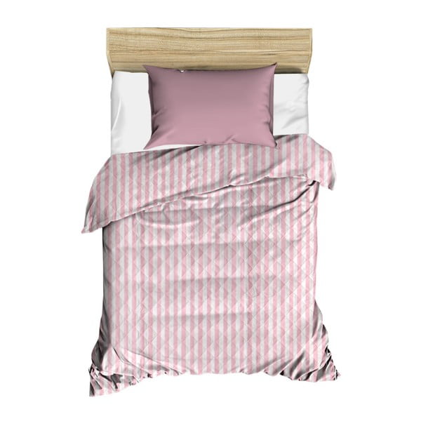 Różowo-biała pikowana narzuta na łóżko Cihan Bilisim Tekstil Stripes, 160x230 cm