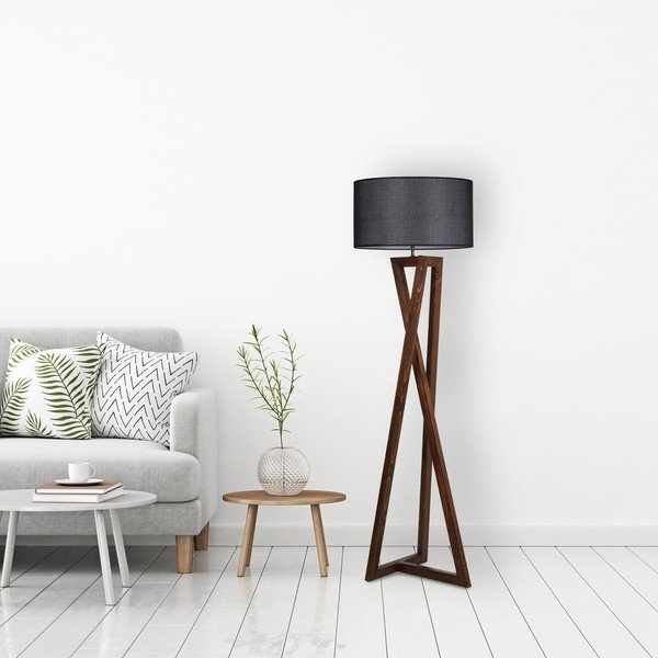 Czarno-brązowa lampa stojąca z tekstylnym kloszem (wysokość 149 cm) Maçka – Opviq lights-image-2