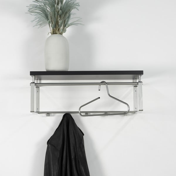 Czarny/w kolorze srebra metalowy wieszak ścienny z półką 70 cm Rex – Spinder Design-image-1
