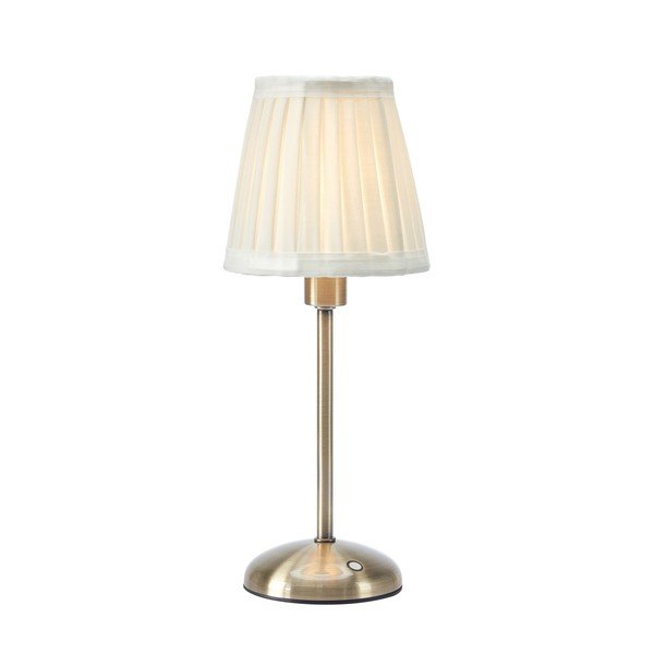 Kremowa/w kolorze mosiądzu tekstylna lampa stołowa LED ze ściemniaczem/przenośna (wysokość 35 cm) Anno – Markslöjd