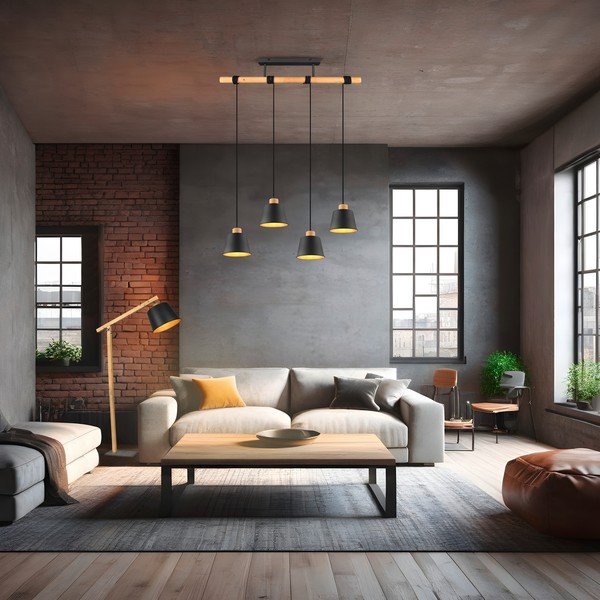 Czarno-naturalna lampa wisząca z metalowym kloszem ø 18 cm Harris – Trio-image-1