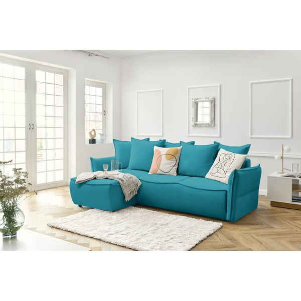 Turkusowy rozkładany narożnik (lewostronny) Leon – Bobochic Paris-image-1