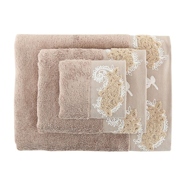 Zestaw 3 beżowych ręczników Sal