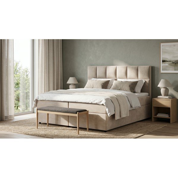 Beżowe łóżko boxspring ze schowkiem 160x200 cm Flip – Ropez-image-1