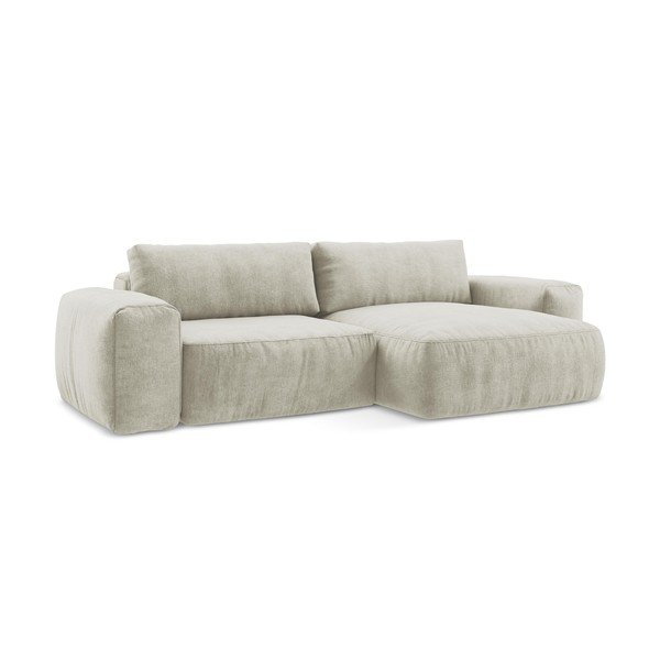 Beżowy rozkładany narożnik z tkaniny szenilowej (prawostronny/z szezlongiem) Kuki – Makamii-image-2