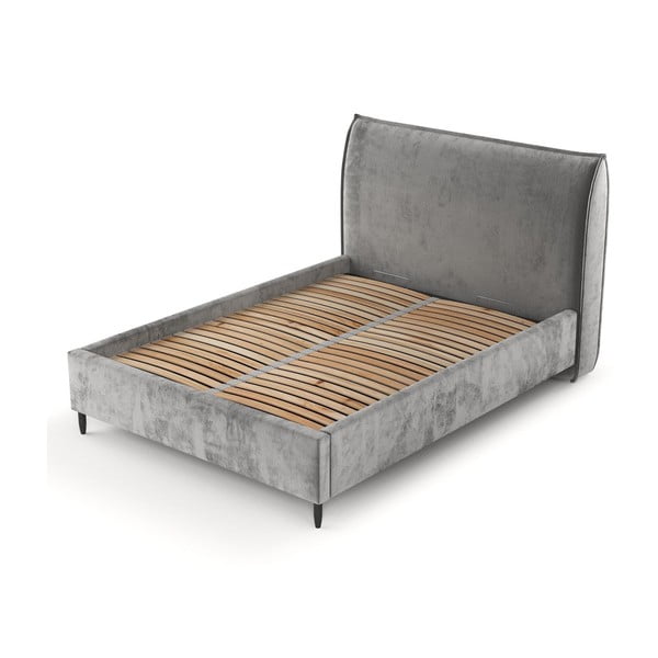 Szare tapicerowane łóżko dwuosobowe ze schowkiem i stelażem 140x200 cm Shell – Maison de Rêve-image-3