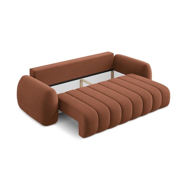 Rozkładana sofa z materiału bouclé ze schowkiem w kolorze terakoty 266 cm Pele – Makamii-image-3