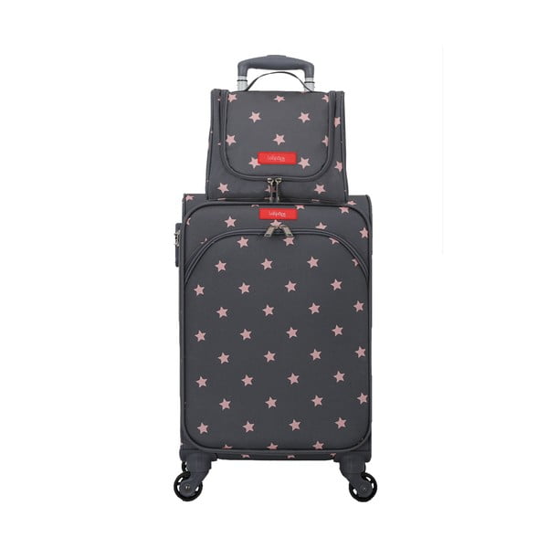 Zestaw szaro-różowej walizki z 4 kółkami i kosmetyczki Lollipops Starry