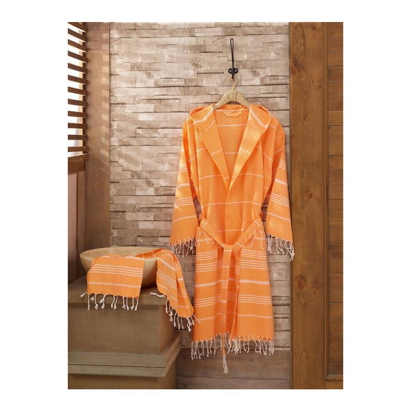 Komplet pomarańczowego szlafroka i ręcznika Sultan Orange, rozmiar S/M