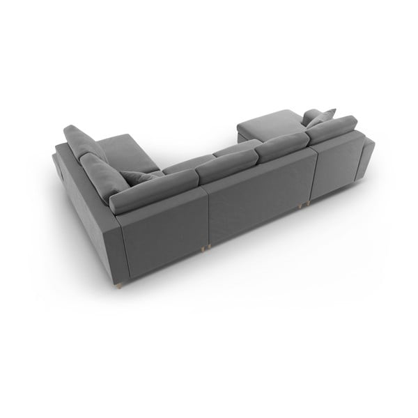 Jasnoszary aksamitny rozkładany narożnik ze schowkiem (prawostronny/w kształcie litery U) Kyoto – Cosmopolitan Design-image-4