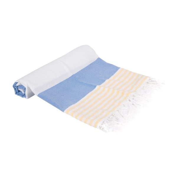 Niebieski ręcznik kąpielowy tkany ręcznie Ivy's Fidan, 100x180 cm