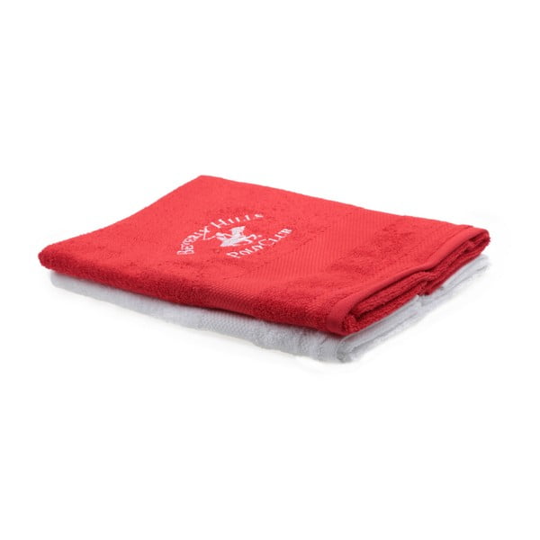 Zestaw czerwonego i białego ręcznika Beverly Hills Polo Club Tommy Orj, 50x100 cm