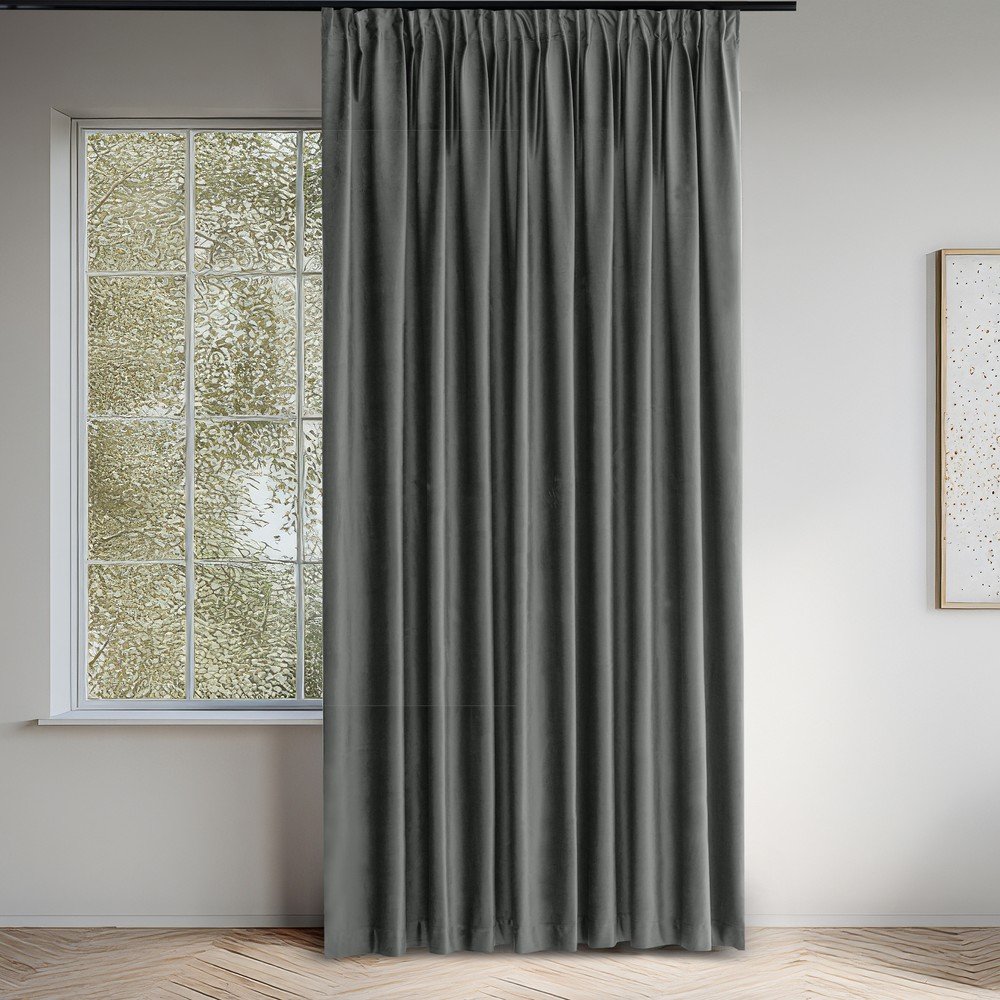 Ciemnoszara aksamitna zasłona częściowo zaciemniająca (dimout) 265x175 cm Velto – Filumi (zdjęcie 8)