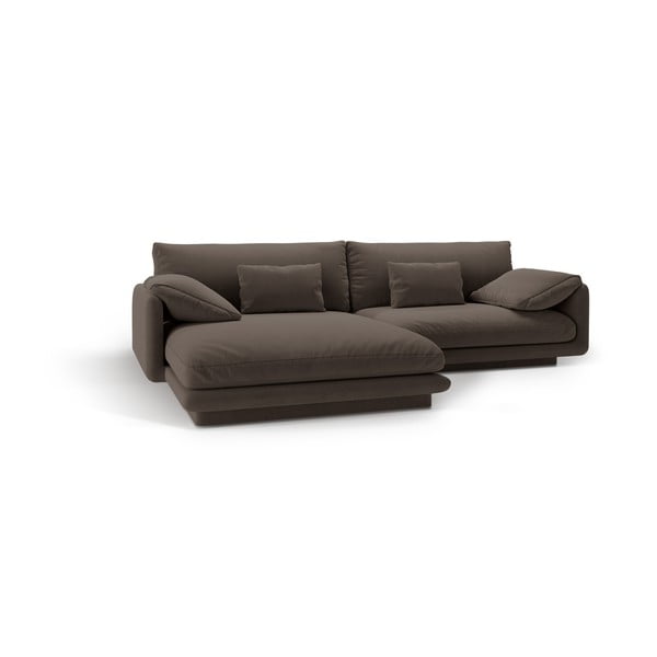 Brązowy aksamitny narożnik (lewostronny/z szezlongiem) Torino – Micadoni -image-2