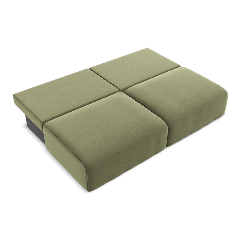 Zielona aksamitna rozkładana sofa ze schowkiem 216 cm Kalena – Makamii (zdjęcie 7)