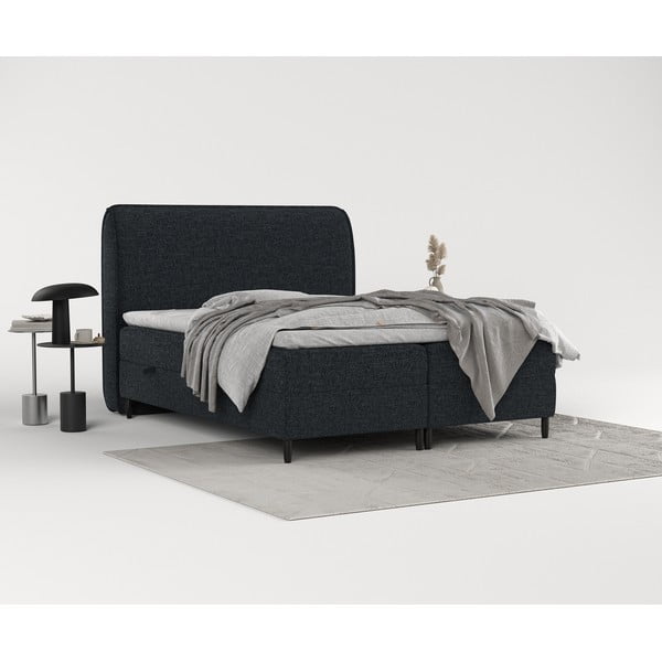 Czarne łóżko boxspring ze schowkiem 200x200 cm Melba – Maison de Rêve-image-4
