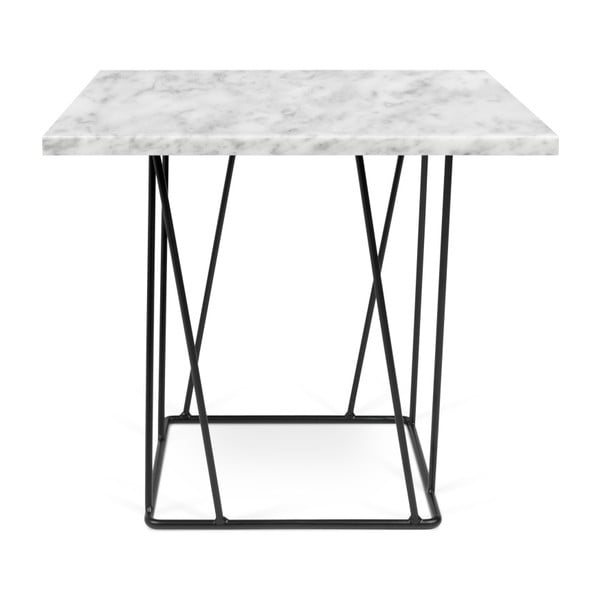 Biały stolik marmurowy z czarnymi nogami TemaHome Helix, 50x50 cm