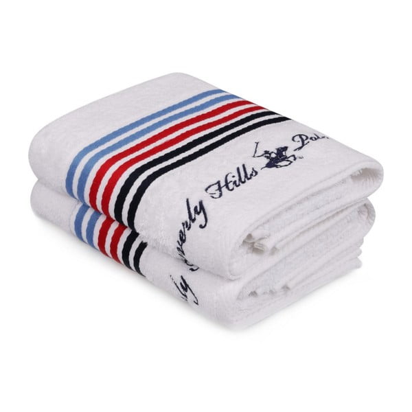 Zestaw dwóch białych ręczników s pruhem Beverly Hills Polo Club, 90x50 cm
