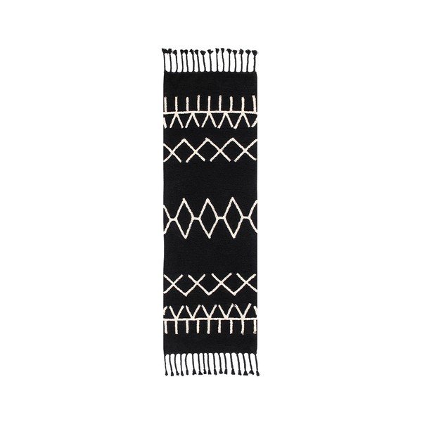 Czarny chodnik z mieszanki bawełny tkany ręcznie odpowiedni do prania 80x230 cm Bereber Black – Lorena Canals