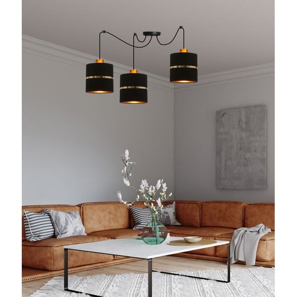 Czarna lampa wisząca z tekstylnym kloszem ø 15 cm Assam – Candellux Lighting-image-1