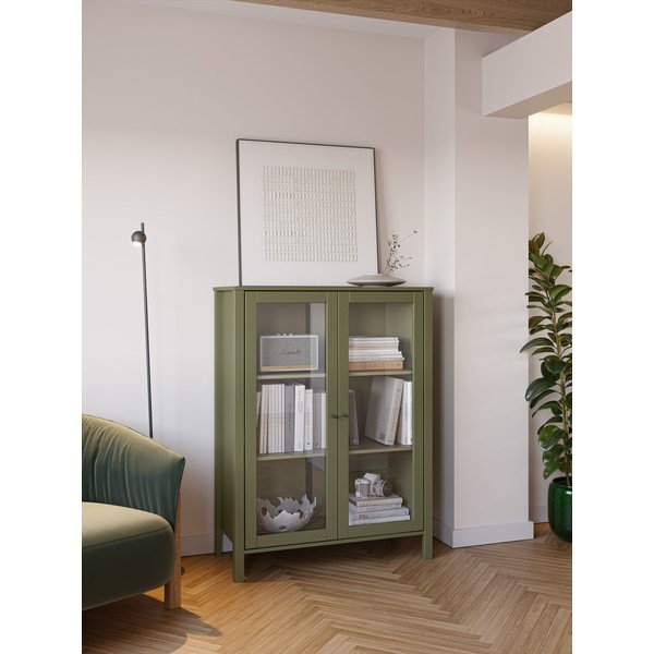 Zielona witryna z litego drewna sosnowego 90x120x40 cm Alessandra – Marckeric-image-1