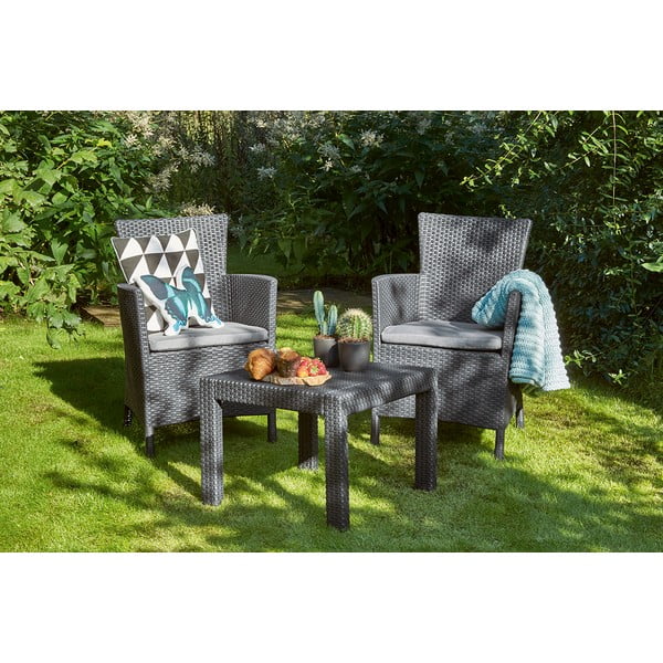 Antracytowy zestaw mebli ogrodowych z imitacji rattanu dla 2 osób Rosario – Keter-image-2