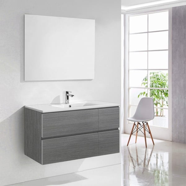 Szafka do łazienki z umywalką i lustrem Capri, odcień szarości, 100 cm