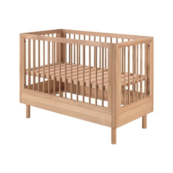 Łóżeczko z litego drewna dębowego z regulowaną wysokością 60x120 cm w naturalnym kolorze Forrest – Vipack-image-3