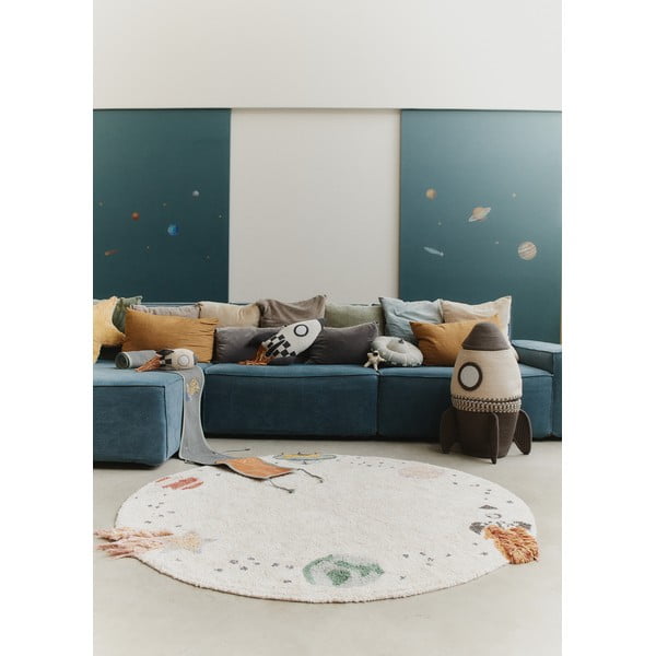 Kremowy bawełniany dziecięcy dywan do zabawy tkany ręcznie odpowiedni do prania ø140 cm Interstellar Journey – Lorena Canals-image-1