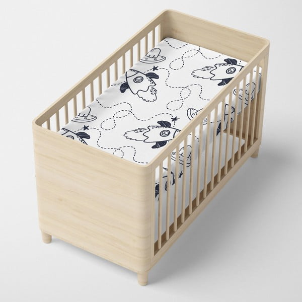 Czarno-białe elastyczne bawełniane prześcieradło Mr. Fox Starspace, 70x140 cm-image-3