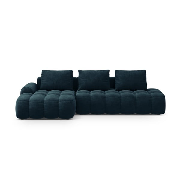 Morski aksamitny rozkładany/ze schowkiem narożnik (lewostronny/z szezlongiem) Linz – Cosmopolitan Design