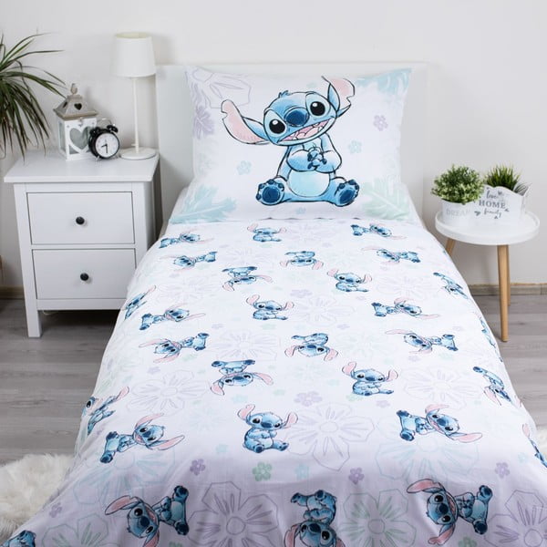 Biała bawełniana pościel dziecięca jednoosobowa 140x200 cm Lilo and Stitch "Ohana White" – Jerry Fabrics-image-2