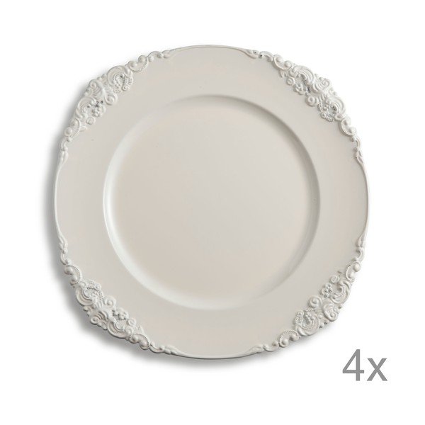 Zestaw 4 talerzy z tworzywa sztucznego Elegance Ivory