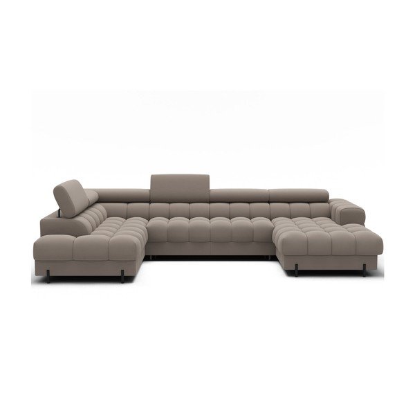 Jasnobrązowy aksamitny rozkładany narożnik (lewostronny/w kształcie litery U) Feraria – ELTAP