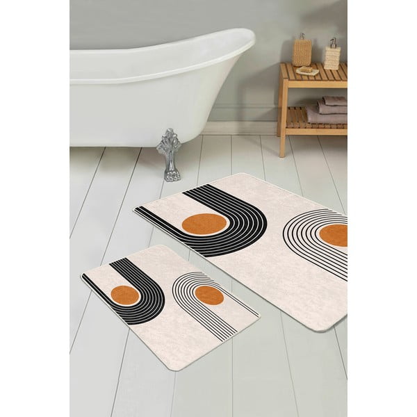 Beżowe aksamitne dywaniki łazienkowe zestaw 2 szt. 60x100 cm Dot Arch – Mila Home-image-3