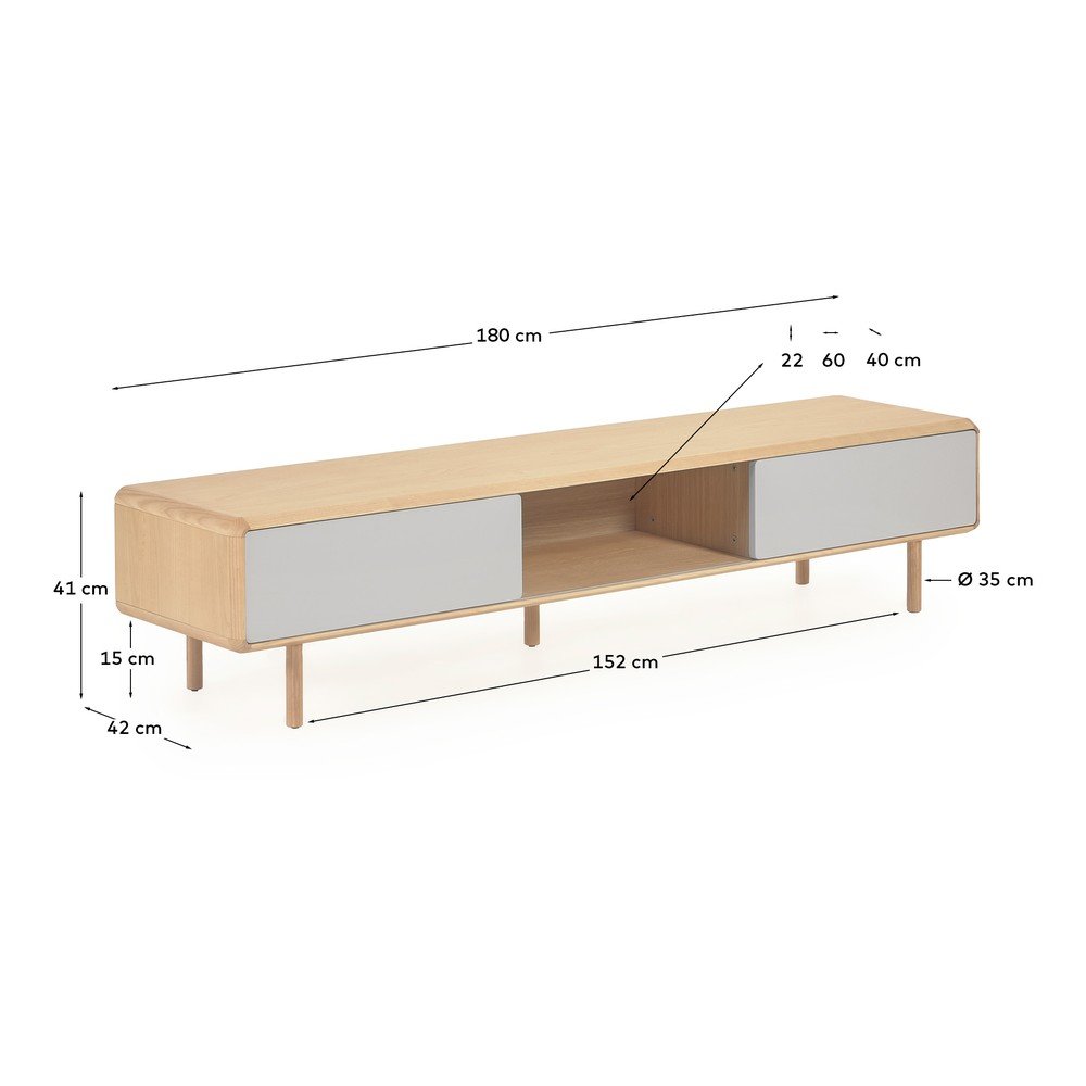 Szaro-naturalna szafka pod TV w dekorze jesionu 180x41x42 cm Anielle – Kave Home (zdjęcie 5)