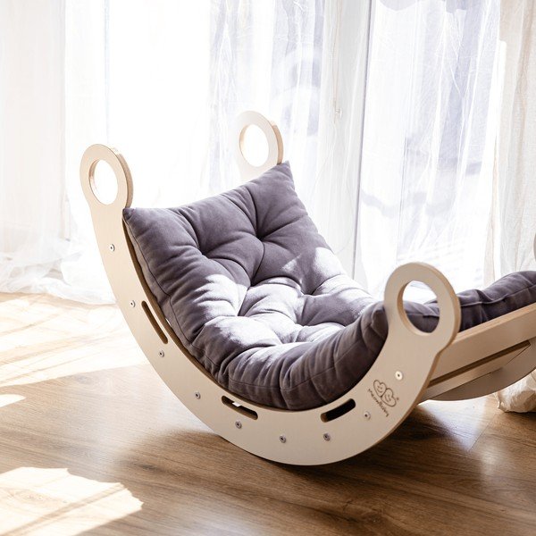 Szaro-naturalna huśtawka z litego drewna sosnowego 39x75x38 cm Montessori – Meowbaby-image-1