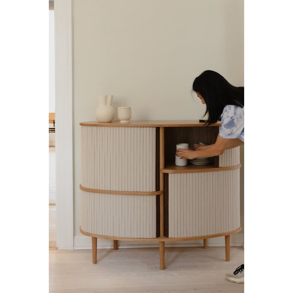 Beżowo-naturalna szafka w dekorze dębu z drzwiami przesuwnymi 120x100x50 cm Audacious – UMAGE-image-1