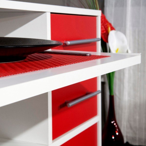 Czerwono-biała szafka kuchenna na kółkach z półkami TemaHome Marius-image-1