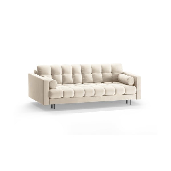 Kremowa aksamitna rozkładana sofa ze schowkiem 222 cm Bali – Cosmopolitan Design-image-3
