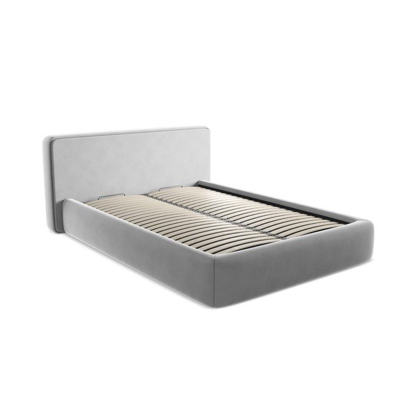 Szare tapicerowane łóżko dwuosobowe ze schowkiem i stelażem 140x200 cm Kiana – Makamii