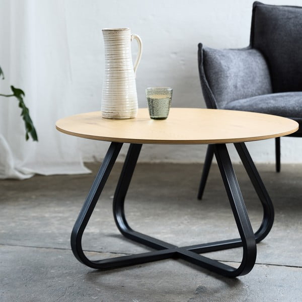 Okrągły stolik z blatem w dekorze dębu ø 80 cm Cesura – Unique Furniture-image-1