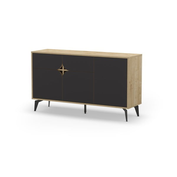 Czarna niska komoda w dekorze dębu 140x79 cm Nola – Marckeric-image-3