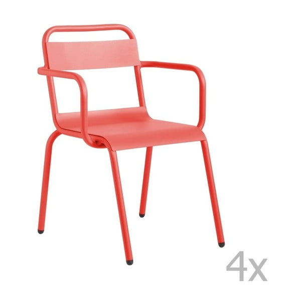 Zestaw 4 czerwonych krzeseł ogrodowych z podłokietnikami Isimar Biarritz