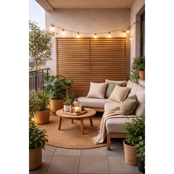 Drewniano-metalowy parawan balkonowy w naturalnym kolorze 153x185 cm − Hartman-image-2