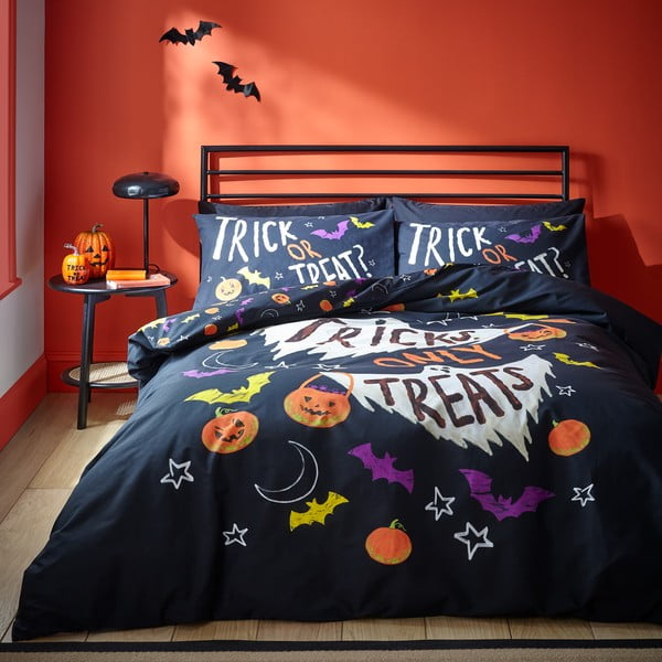 Czarna pościel dwuosobowa 200x200 cm Halloween Trick or Treat – Catherine Lansfield-image-1