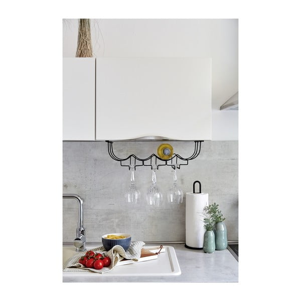 Czarny metalowy wieszak na kieliszki i butelki pod półkę Wenko-image-3